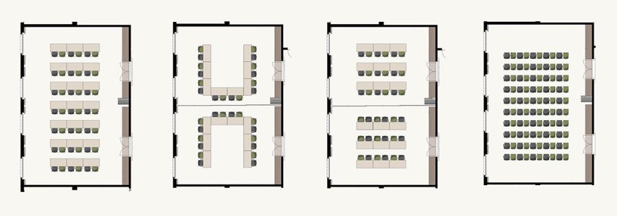 Skizzen verschiedener Bestuhlungsformen in den Tagungsraeumen im Weinhotel Kaisergarten 