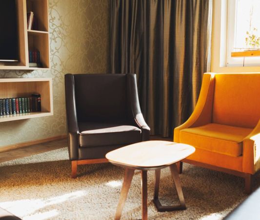 Comfortable armchairs in the Herrenzimmer at the Weinhotel Kaisergarten
